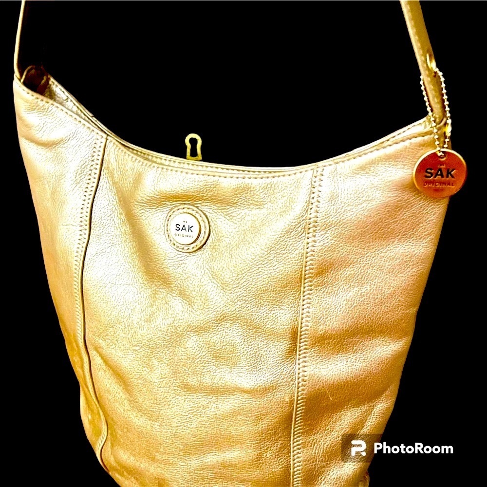The Sak Original Gold Pebbled Leather Metallic Gold Gorgeous Handbag